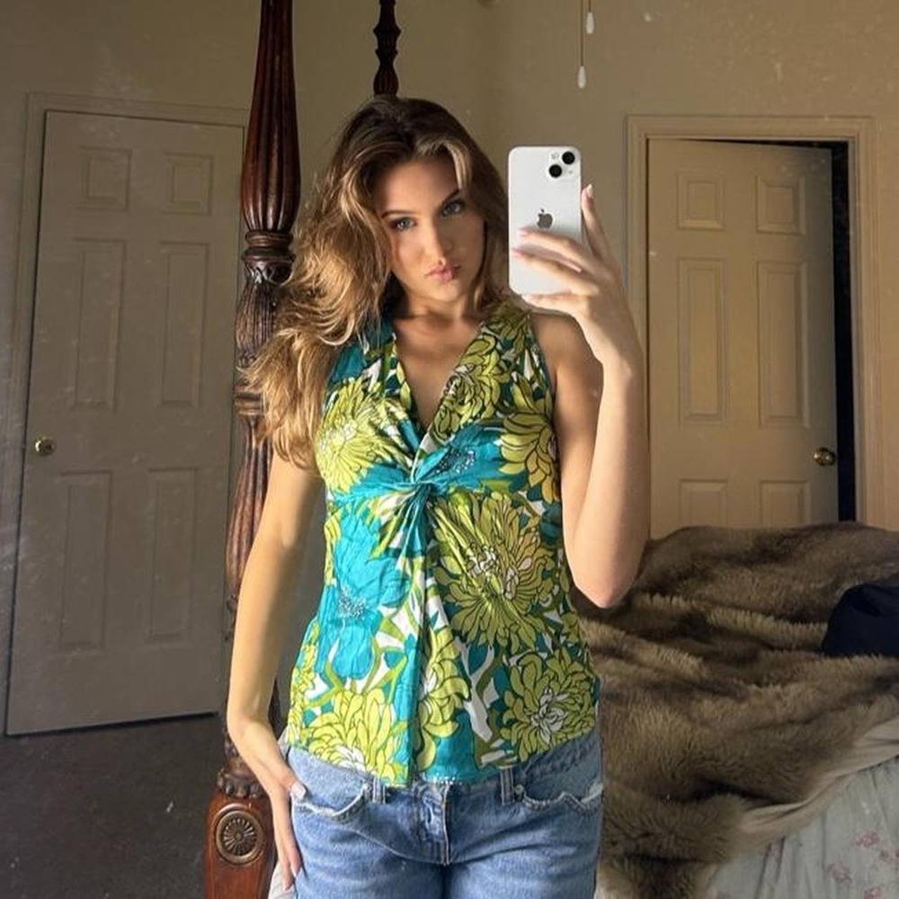 00s ann taylor 100% silk floral halter top